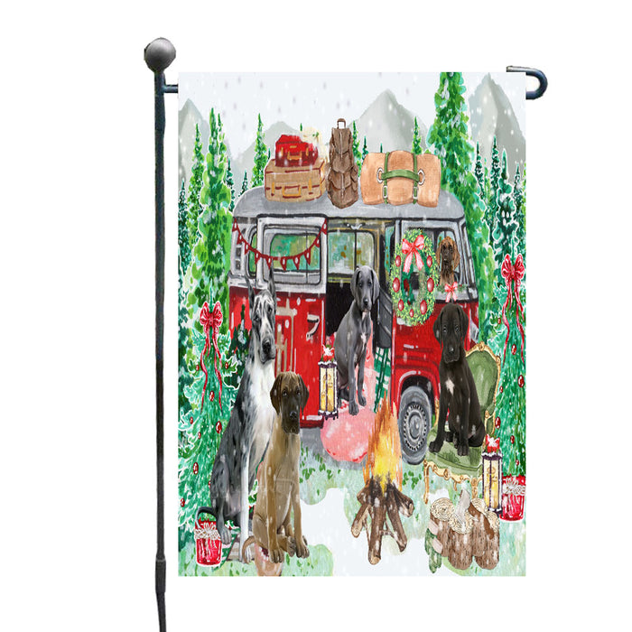 Christmas Time Camping with Great Dane Dogs Garden Flags- Outdoor Double Sided Garden Yard Porch Lawn Spring Decorative Vertical Home Flags 12 1/2"w x 18"h