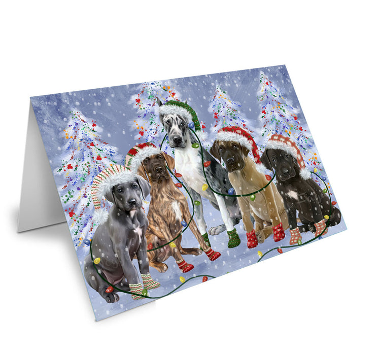Christmas Lights and Great Dane Dogs Handmade Artwork Assorted Pets Greeting Cards and Note Cards with Envelopes for All Occasions and Holiday Seasons