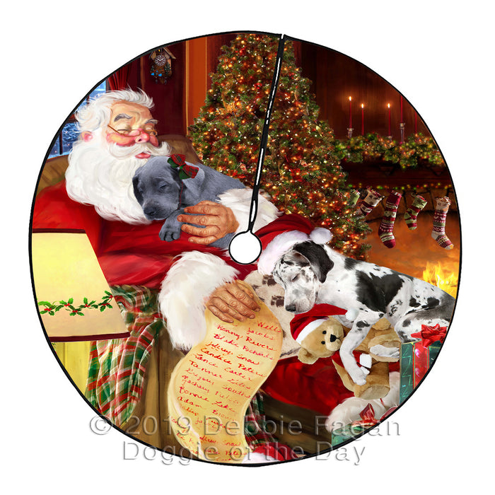 Santa Sleeping with Great Dane Dogs Christmas Tree Skirt