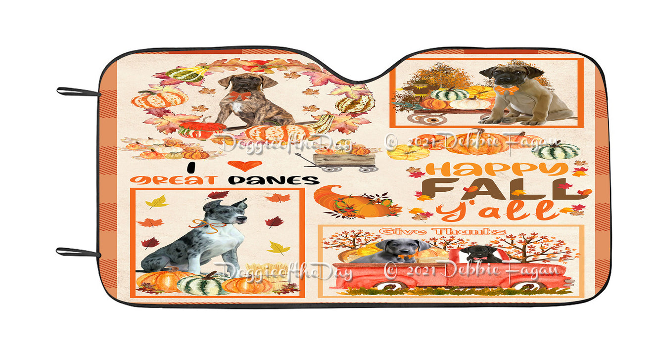 Happy Fall Y'all Pumpkin Great Dane Dogs Car Sun Shade Cover Curtain