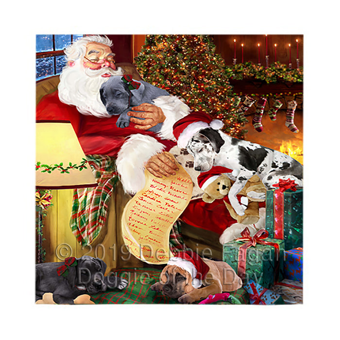 Santa Sleeping with Great Dane Dogs Square Towel 