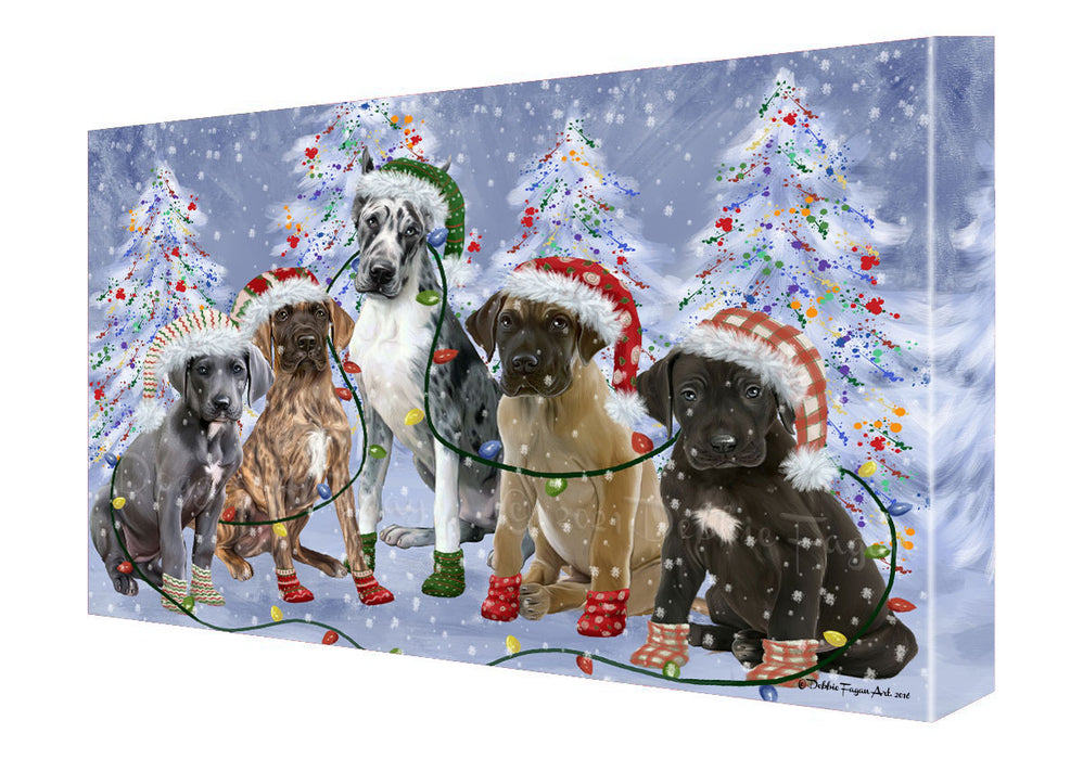 Christmas Lights and Great Dane Dogs Canvas Wall Art - Premium Quality Ready to Hang Room Decor Wall Art Canvas - Unique Animal Printed Digital Painting for Decoration