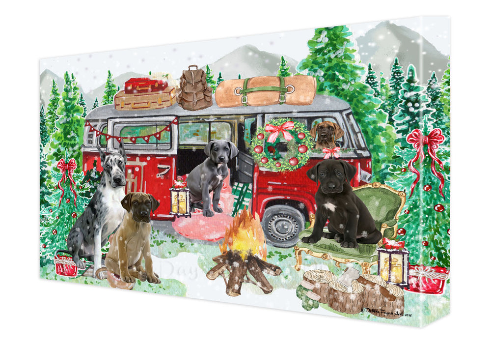 Christmas Time Camping with Great Dane Dogs Canvas Wall Art - Premium Quality Ready to Hang Room Decor Wall Art Canvas - Unique Animal Printed Digital Painting for Decoration