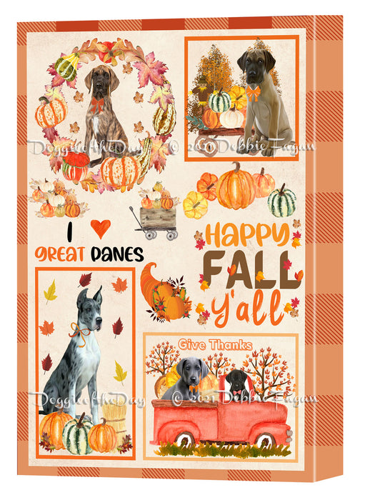Happy Fall Y'all Pumpkin Great Dane Dogs Canvas Wall Art - Premium Quality Ready to Hang Room Decor Wall Art Canvas - Unique Animal Printed Digital Painting for Decoration