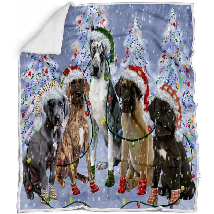 Christmas Lights and Great Dane Dogs Blanket - Lightweight Soft Cozy and Durable Bed Blanket - Animal Theme Fuzzy Blanket for Sofa Couch