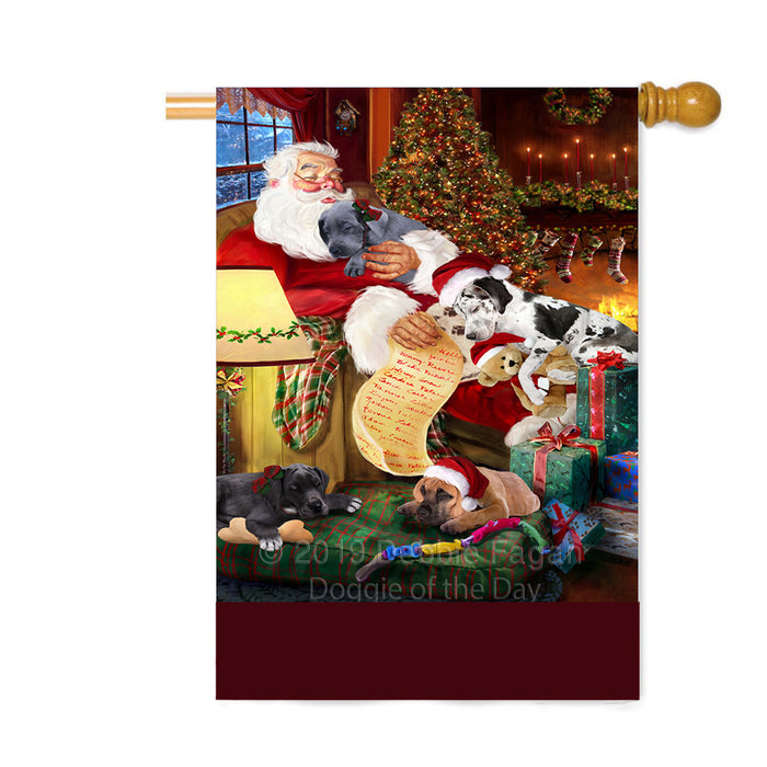 Personalized Great Dane Dogs and Puppies Sleeping with Santa Custom House Flag FLG-DOTD-A62691