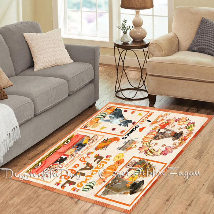 Happy Fall Y'all Pumpkin Great Dane Dogs Polyester Living Room Carpet Area Rug ARUG66873