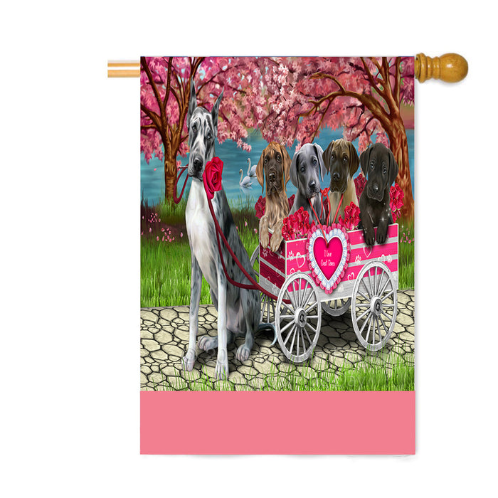 Personalized I Love Great Dane Dogs in a Cart Custom House Flag FLG-DOTD-A62212