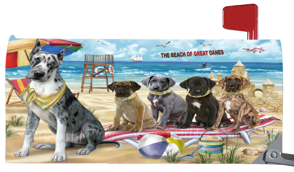 Pet Friendly Beach Great Dane Dogs Magnetic Mailbox Cover Both Sides Pet Theme Printed Decorative Letter Box Wrap Case Postbox Thick Magnetic Vinyl Material