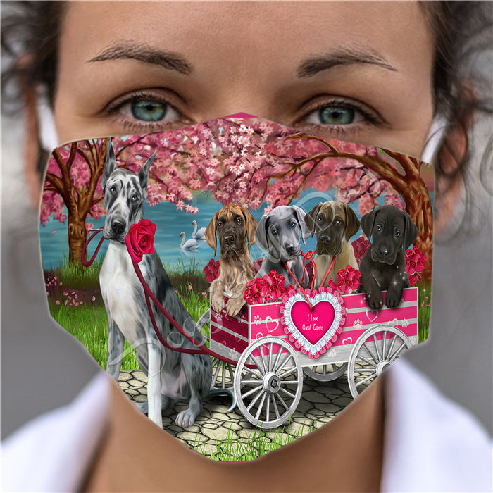 I Love Great Dane Dogs in a Cart Face Mask FM48150