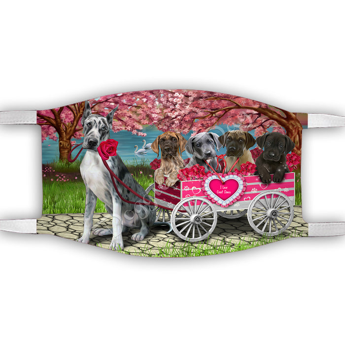 I Love Great Dane Dogs in a Cart Face Mask FM48150