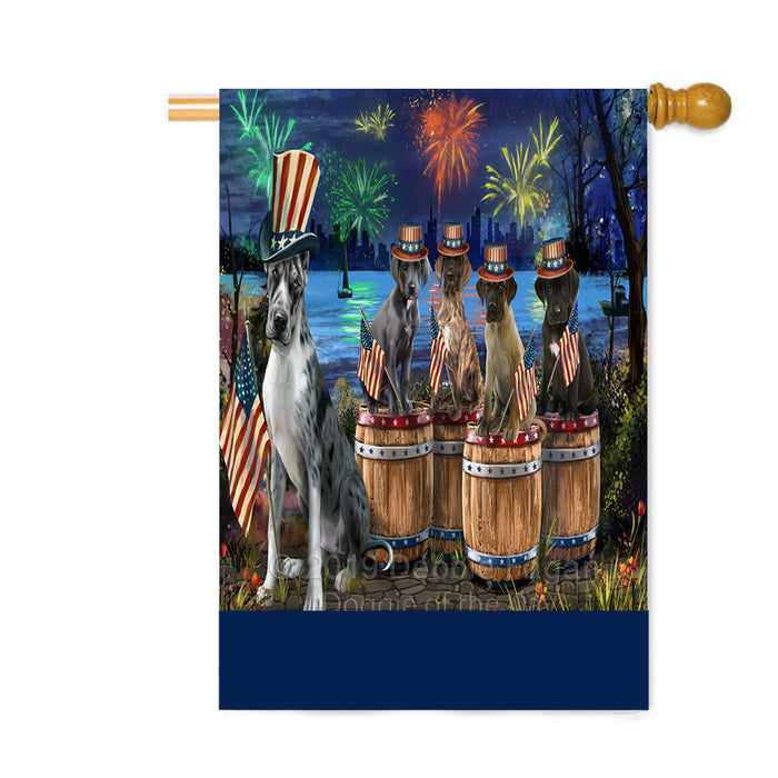 Personalized 4th of July Firework Great Dane Dogs Custom House Flag FLG-DOTD-A57990