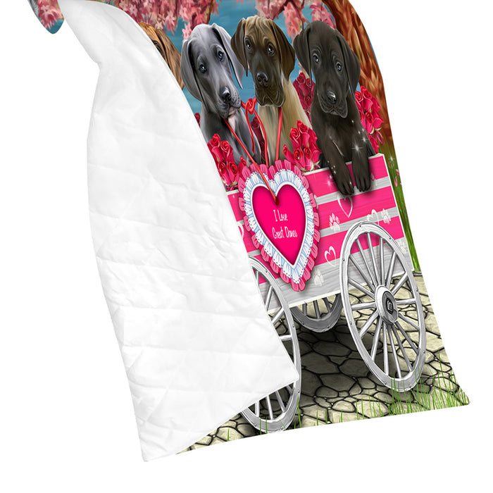 I Love Great Dane Dogs in a Cart Quilt