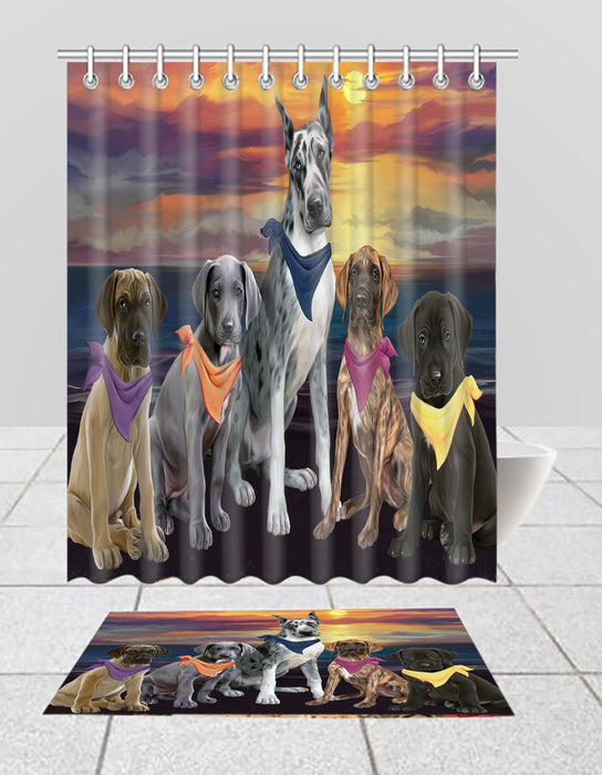 Family Sunset Portrait Great Dane Dogs Bath Mat and Shower Curtain Combo