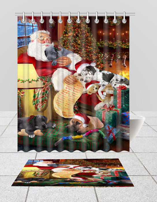 Santa Sleeping with Great Dane Dogs  Bath Mat and Shower Curtain Combo
