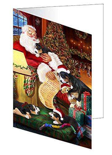 Greater Swiss Mountain Dog and Puppies Sleeping with Santa Handmade Artwork Assorted Pets Greeting Cards and Note Cards with Envelopes for All Occasions and Holiday Seasons