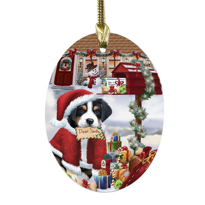 Greater Swiss Mountain Dog Dear Santa Letter Christmas Holiday Mailbox Oval Glass Christmas Ornament OGOR49052