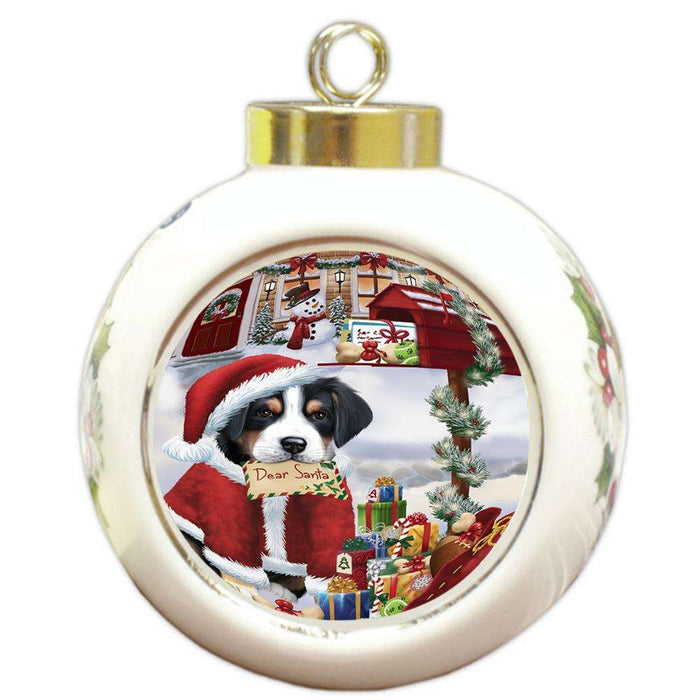 Greater Swiss Mountain Dog Dear Santa Letter Christmas Holiday Mailbox Round Ball Christmas Ornament RBPOR53541