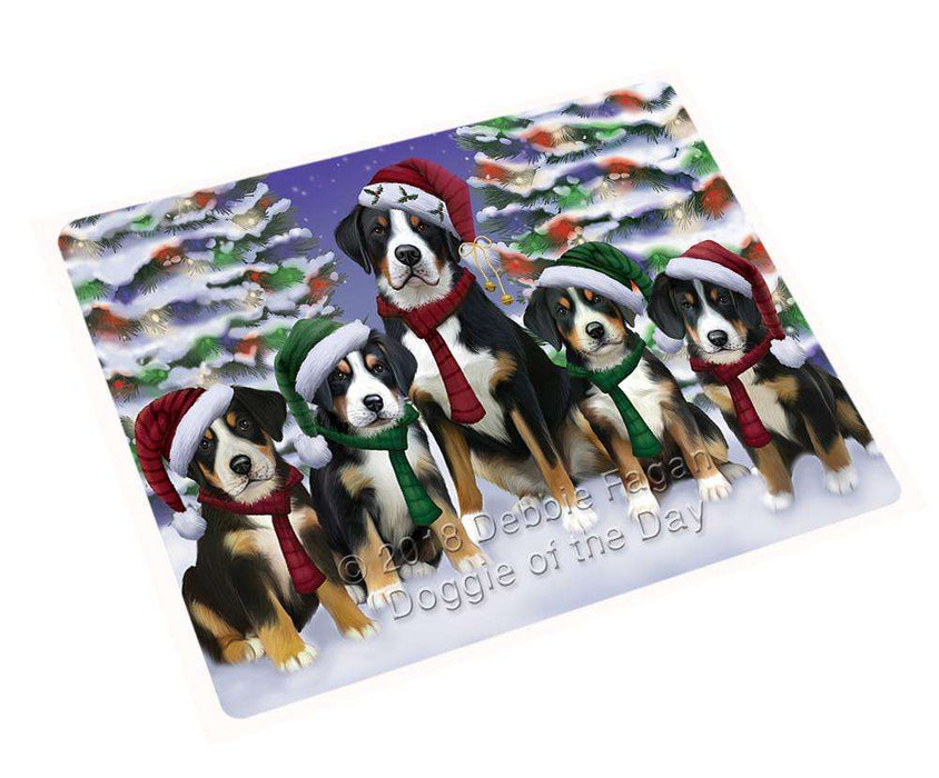 Greater Swiss Mountain Dogs Christmas Family Portrait in Holiday Scenic Background Large Refrigerator / Dishwasher Magnet RMAG76470
