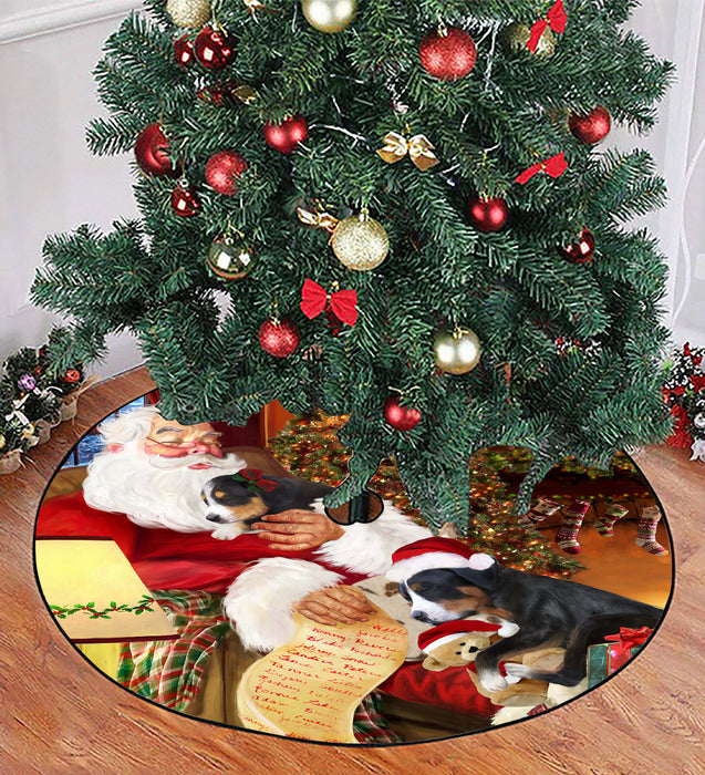 Santa Sleeping with Greater Swiss Mountain Dog Christmas Tree Skirt