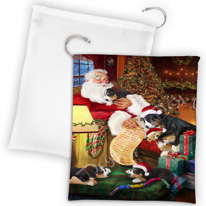 Santa Sleeping with Greater Swiss Mountain Dog Drawstring Laundry or Gift Bag LGB48816