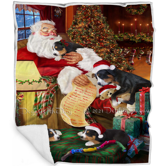 Santa Sleeping with Greater Swiss Mountain Dogs and Puppies Blanket BLNKT143695
