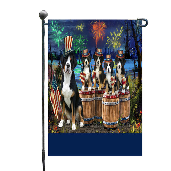 Personalized 4th of July Firework Greater Swiss Mountain Dogs Custom Garden Flags GFLG-DOTD-A57941