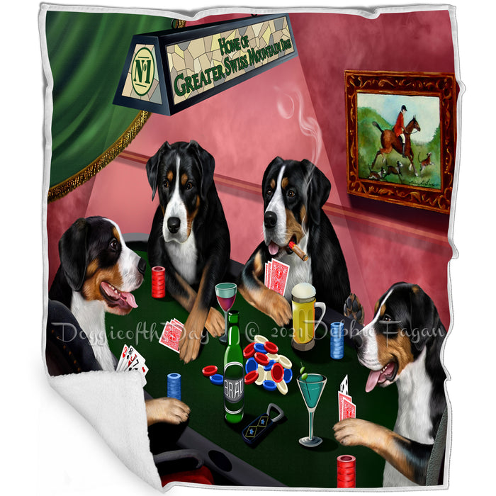 Home of Greater Swiss Mountain 4 Dogs Playing Poker Blanket