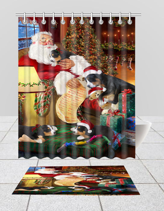Santa Sleeping with Greater Swiss Mountain Dogs  Bath Mat and Shower Curtain Combo