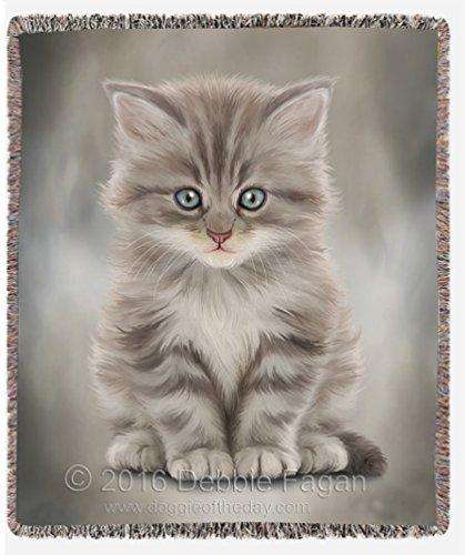 Grey Kitty Art Portrait Print Woven Throw Blanket 54 X 38