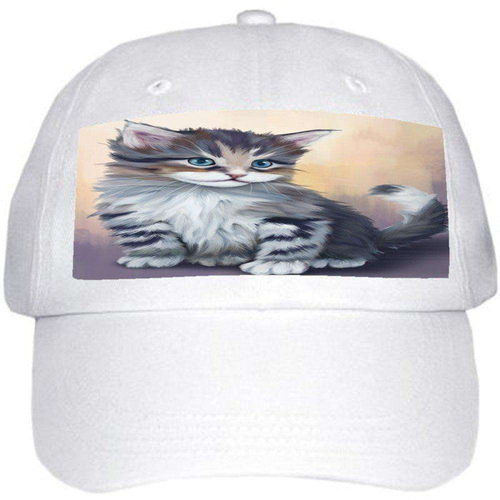 Grey Maine Coon Cat Ball Hat Cap Off White