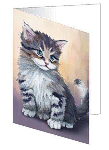 Grey Maine Coon Cat Handmade Artwork Assorted Pets Greeting Cards and Note Cards with Envelopes for All Occasions and Holiday Seasons
