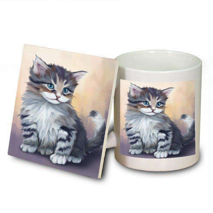 Grey Maine Coon Cat Mug and Coaster Set