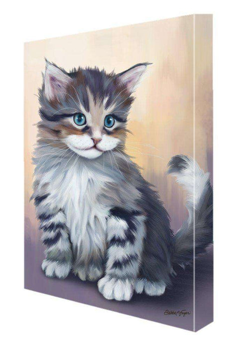 Grey Maine Coon Cat Painting Printed on Canvas Wall Art Signed