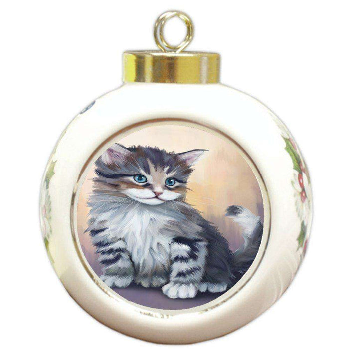 Grey Maine Coon Cat Round Ceramic Ball Christmas Ornament