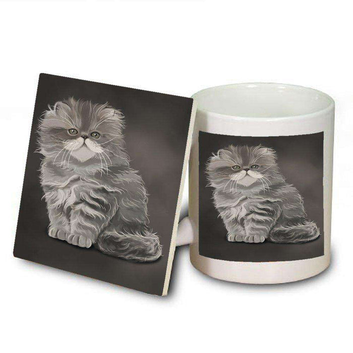 Grey Persian Cat Mug and Coaster Set