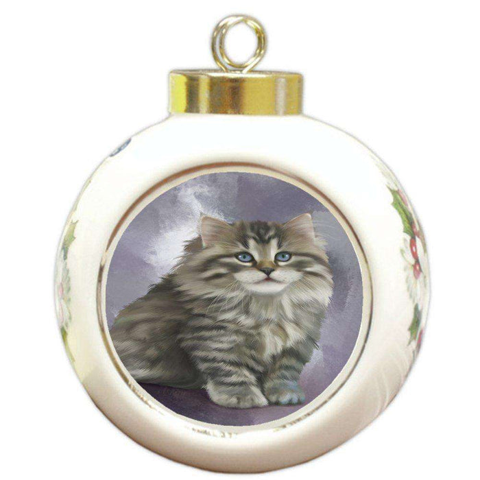 Grey Persian Cat Round Ceramic Ball Christmas Ornament