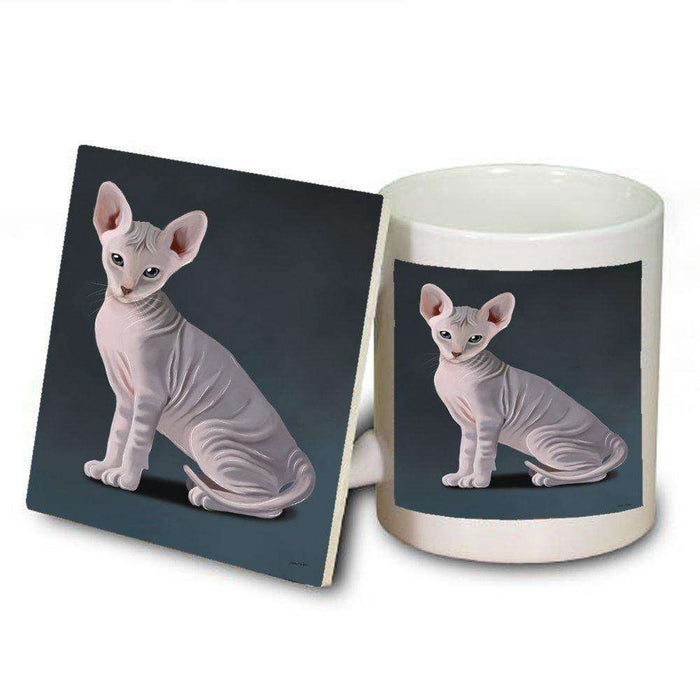 Grey Peterbald Cat Mug and Coaster Set