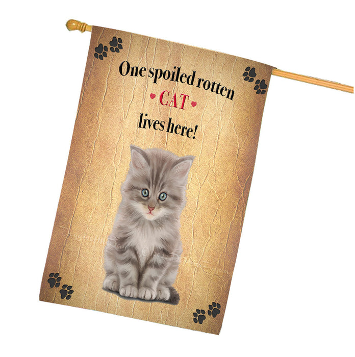Spoiled Rotten Grey Kitty Dog House Flag Outdoor Decorative Double Sided Pet Portrait Weather Resistant Premium Quality Animal Printed Home Decorative Flags 100% Polyester FLG68343