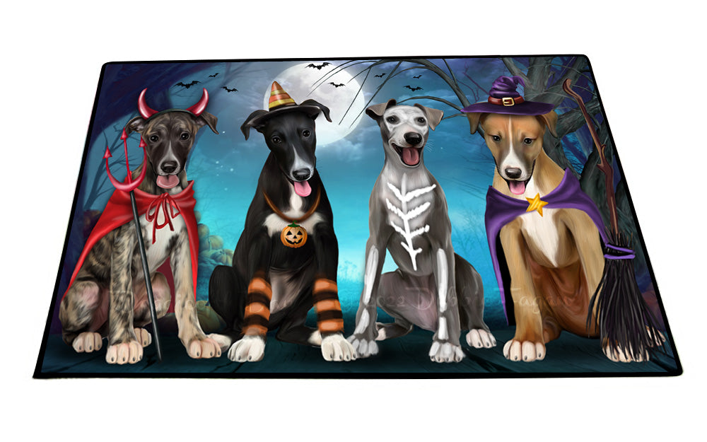 Happy Halloween Trick or Treat Greyhound Dogs Floor Mat- Anti-Slip Pet Door Mat Indoor Outdoor Front Rug Mats for Home Outside Entrance Pets Portrait Unique Rug Washable Premium Quality Mat