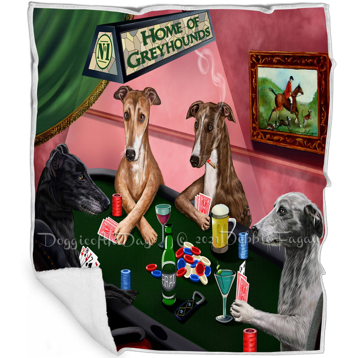 Home of Greyhound 4 Dogs Playing Poker Blanket