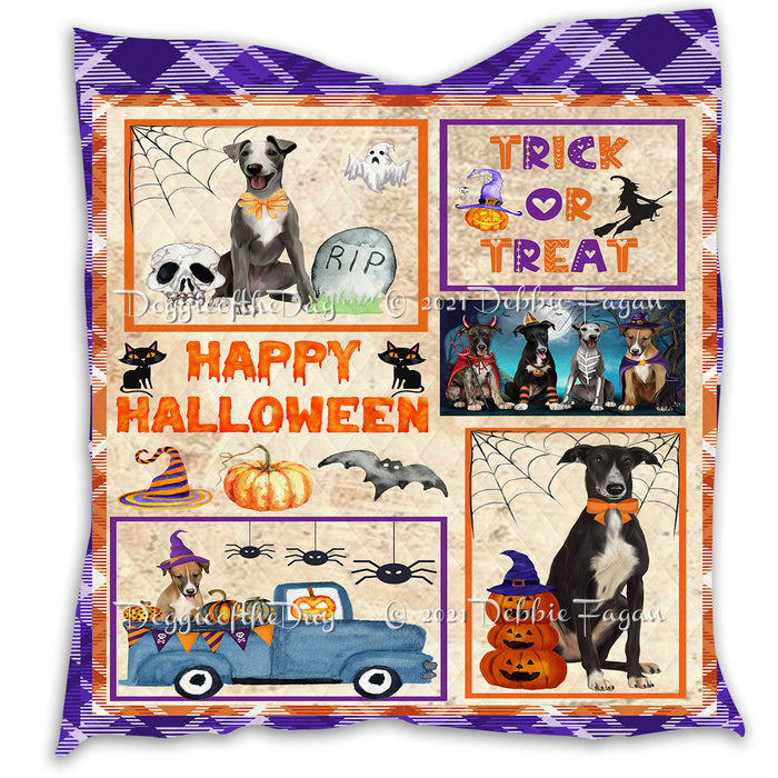 Happy Halloween Trick or Treat Pumpkin Greyhound Dogs Lightweight Soft Bedspread Coverlet Bedding Quilt QUILT60931