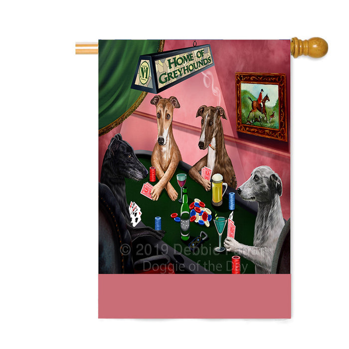 Personalized Home of Greyhound Dogs Four Dogs Playing Poker Custom House Flag FLG-DOTD-A60331