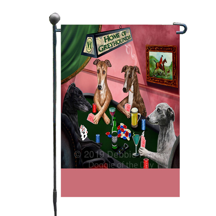 Personalized Home of Greyhound Dogs Four Dogs Playing Poker Custom Garden Flags GFLG-DOTD-A60275