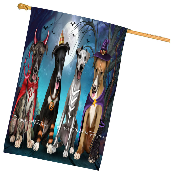 Halloween Trick or Treat Greyhound Dogs House Flag Outdoor Decorative Double Sided Pet Portrait Weather Resistant Premium Quality Animal Printed Home Decorative Flags 100% Polyester