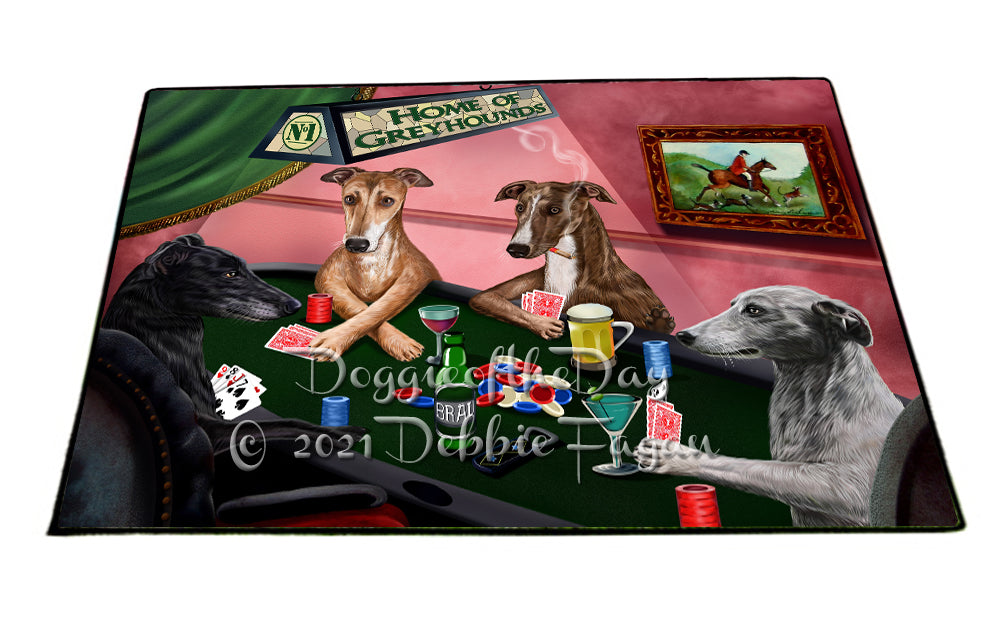 Home of Greyhound Dogs Playing Poker Indoor/Outdoor Welcome Floormat - Premium Quality Washable Anti-Slip Doormat Rug FLMS58285