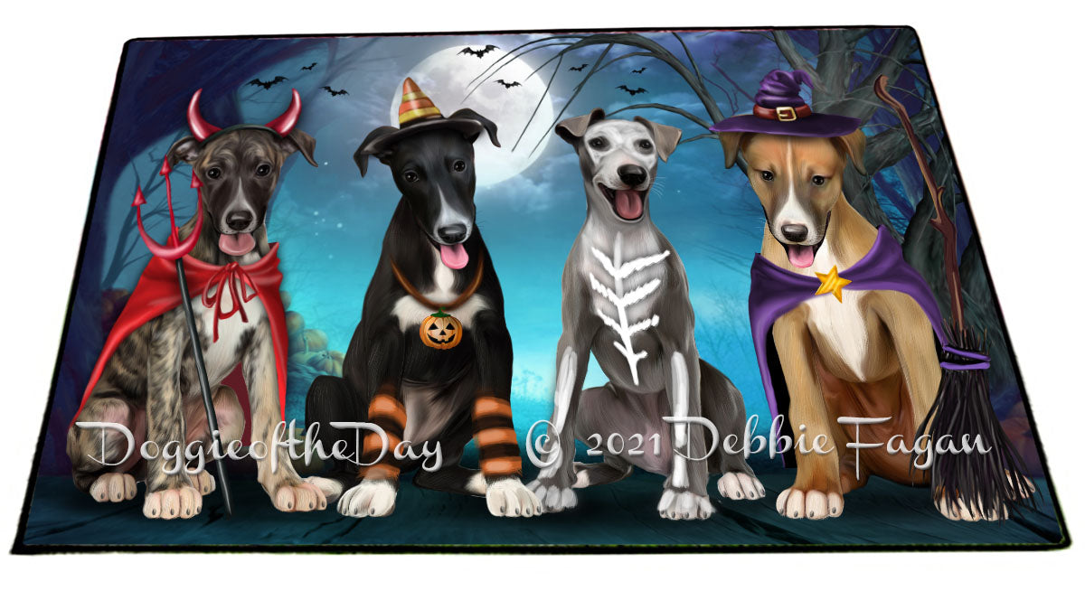 Happy Halloween Trick or Treat Greyhound Dogs Indoor/Outdoor Welcome Floormat - Premium Quality Washable Anti-Slip Doormat Rug FLMS58387
