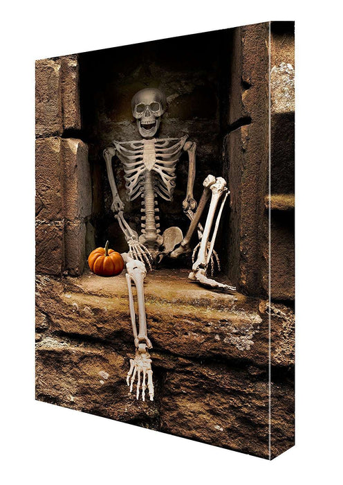 Halloween Creepy Skeleton with Pumpkin Canvas 11 x 14