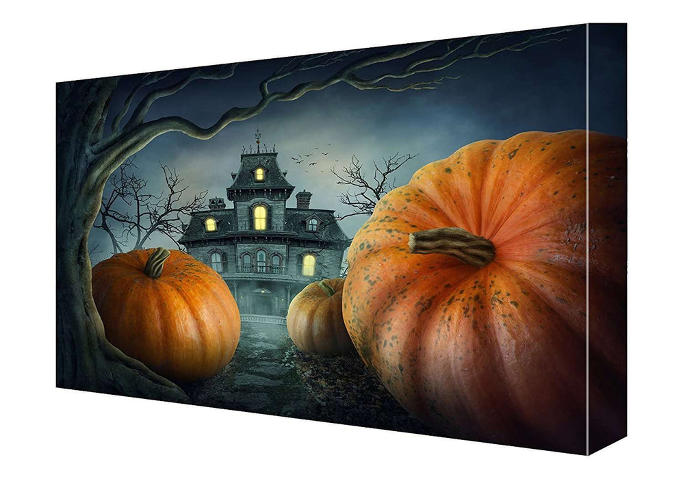 Halloween Haunted House and Pumpkins Canvas 11 x 14