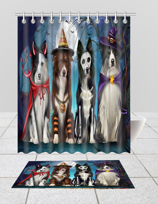 Halloween Trick or Teat Border Collie Dogs Bath Mat and Shower Curtain Combo